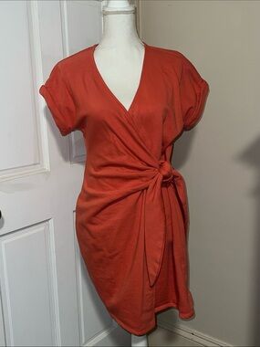 VENUS Rust Orange Wrap Tie Mini Dress